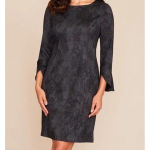 Size 10 Black Patterned Tulip cuff fitted dress by Piece of Cloth